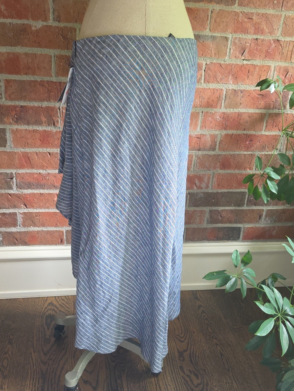 Lauren Ralph Lauren Blue And White Striped 100% Linen Skirt With Ruffle NWT 10 - Picture 3 of 16